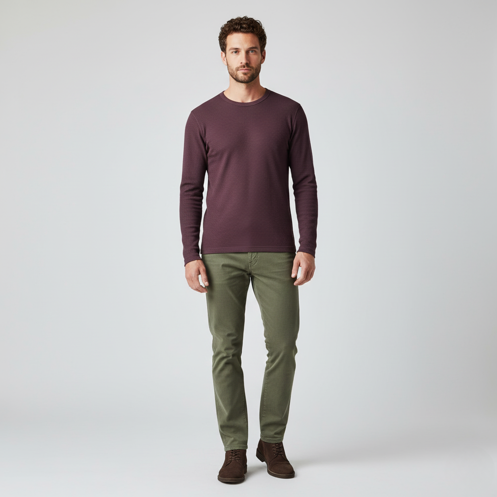 Men's Long-Sleeve Waffle-Knit Top