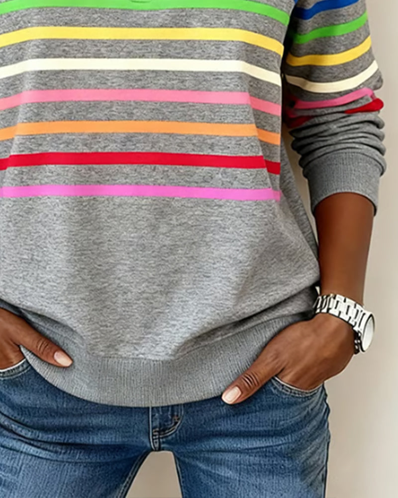 Women's multicolour striped quarter-zip sweatshirt with mock neck and long sleeves
