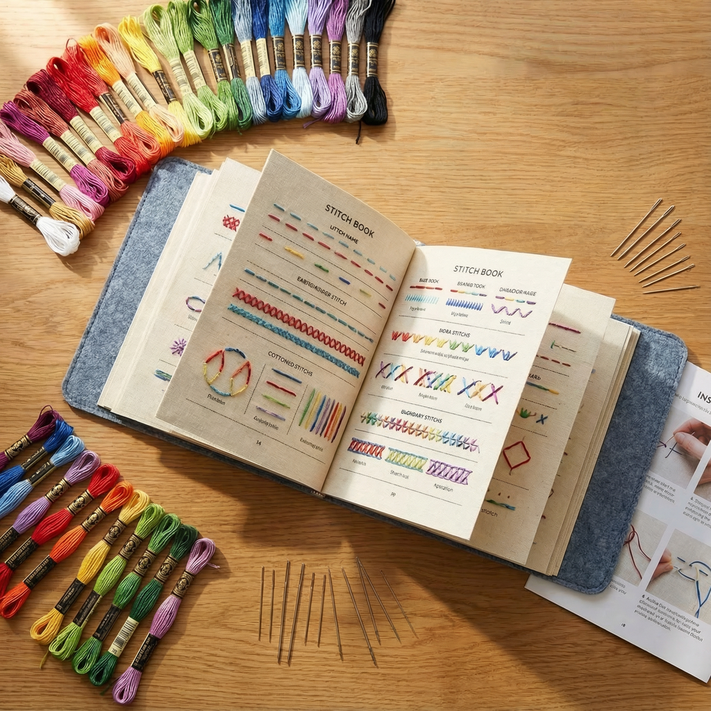 Embroidery Stitch Book DIY Kit with Threads and Needles
