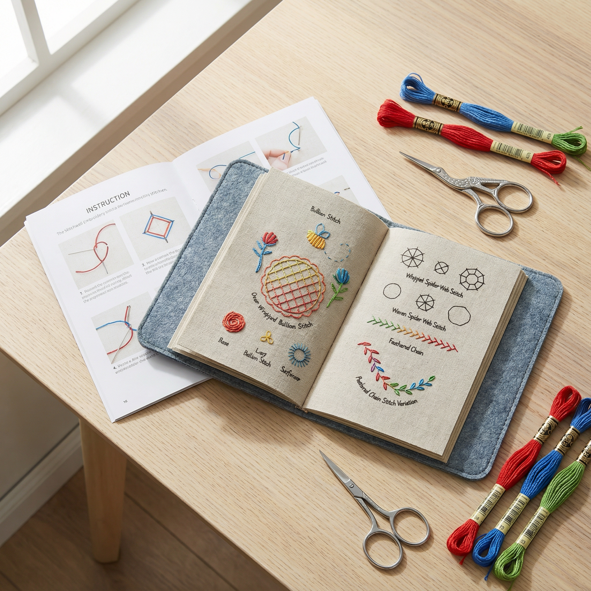 Embroidery Stitch Book DIY Kit with Threads and Needles