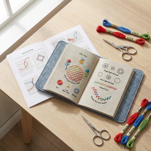 Embroidery Stitch Book DIY Kit with Threads and Needles