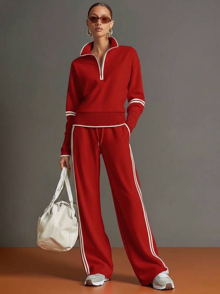 Women's Two-Piece Half-Zip Knit Lounge Set