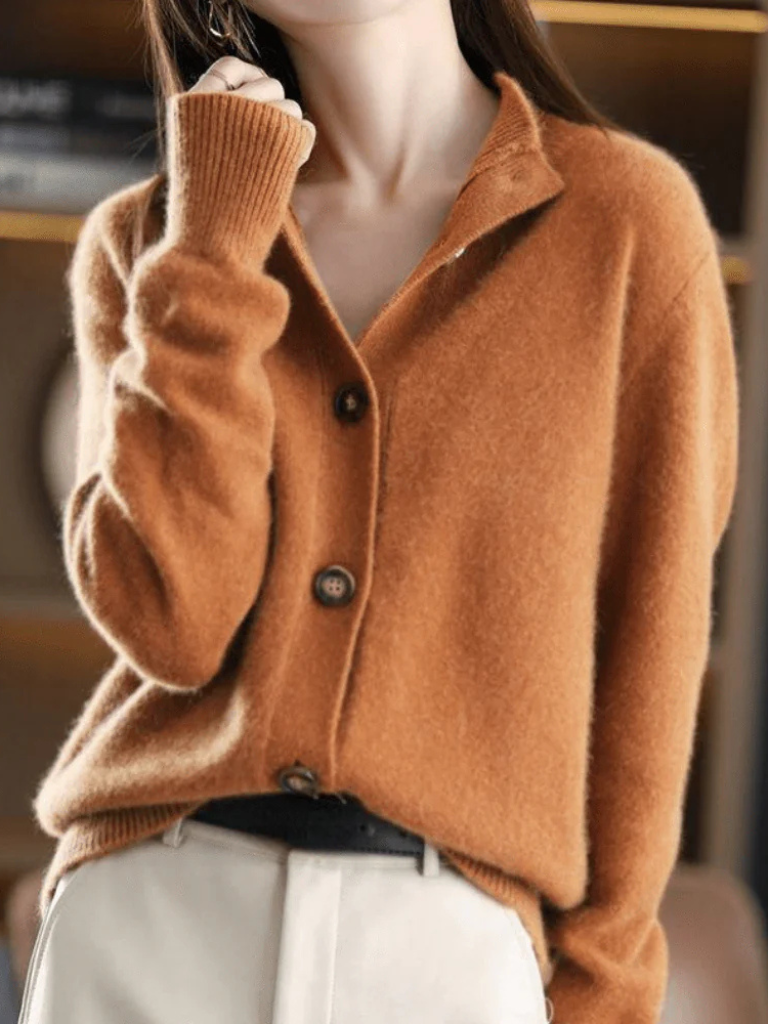 Women’s Mock Neck Brushed Knit Button Cardigan