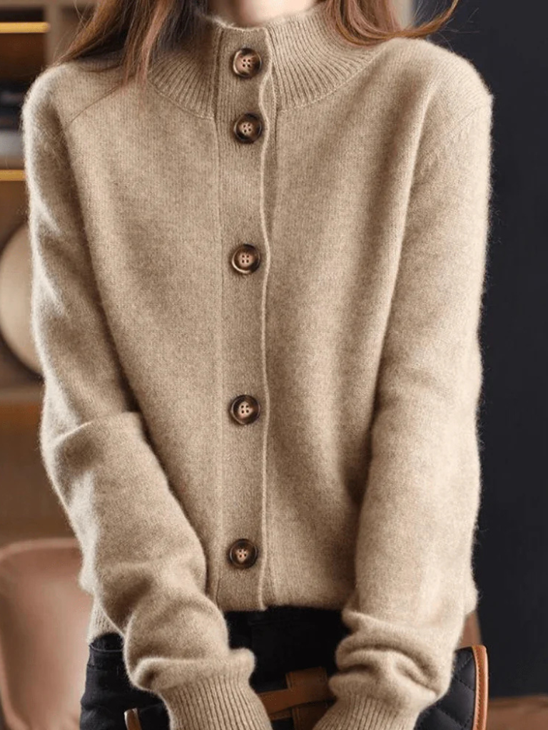 Women’s Mock Neck Brushed Knit Button Cardigan