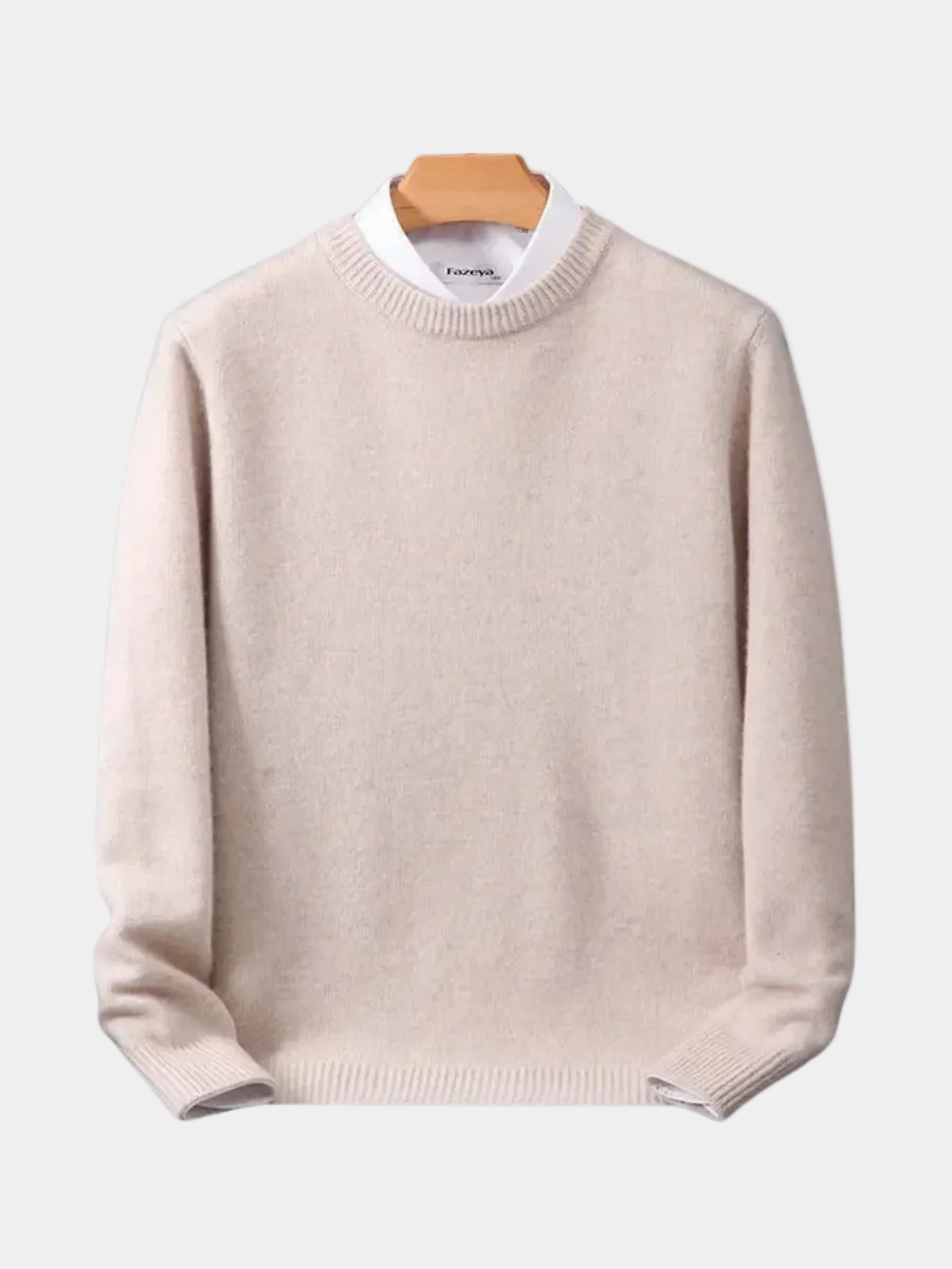 Men's long-sleeve crew neck knit sweater with ribbed trims