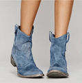 Women's western pull-on ankle boots with curved panel detailing and low block heels
