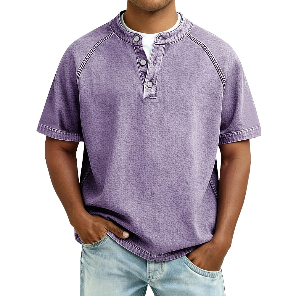 Men's Washed Raglan Short Sleeve Henley Shirt