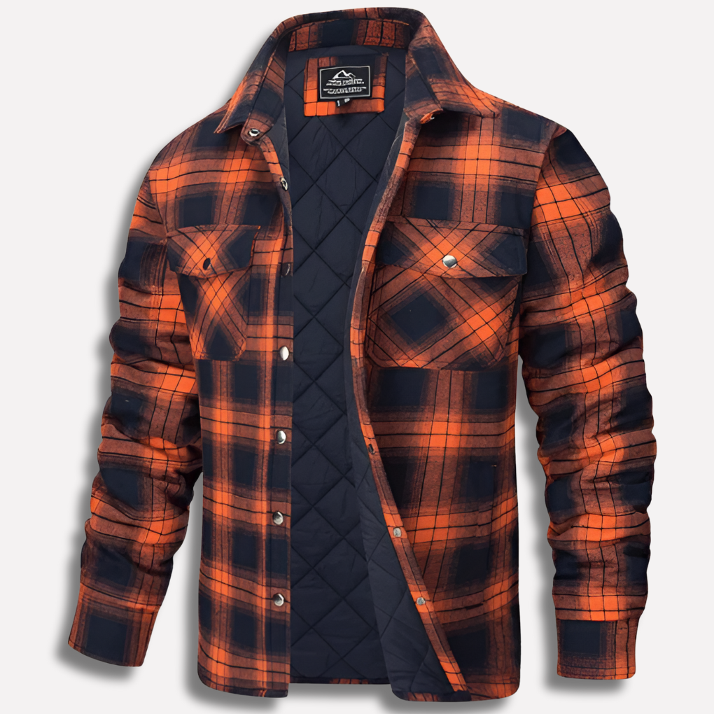 Men's Quilted Lined Plaid Flannel Shirt Jacket