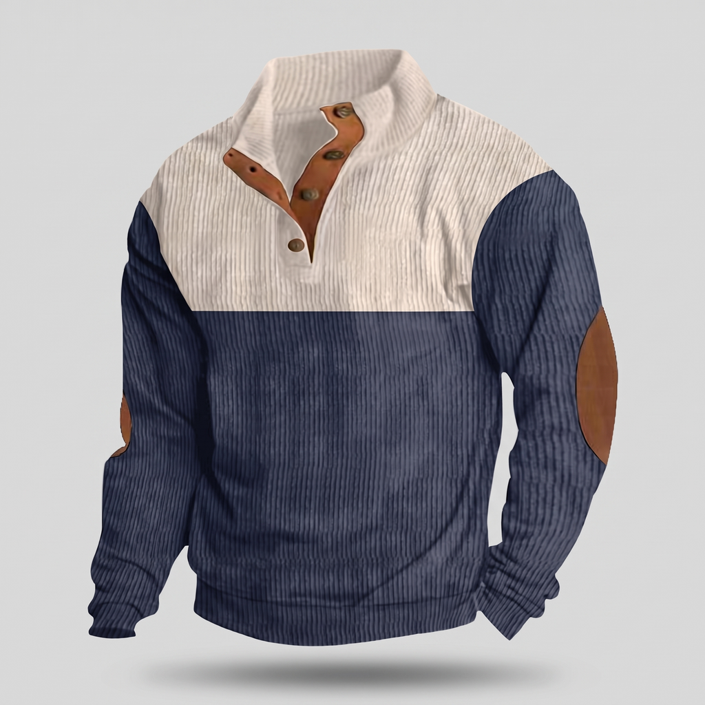 Men’s Colour Block Ribbed Pullover with Elbow Patches