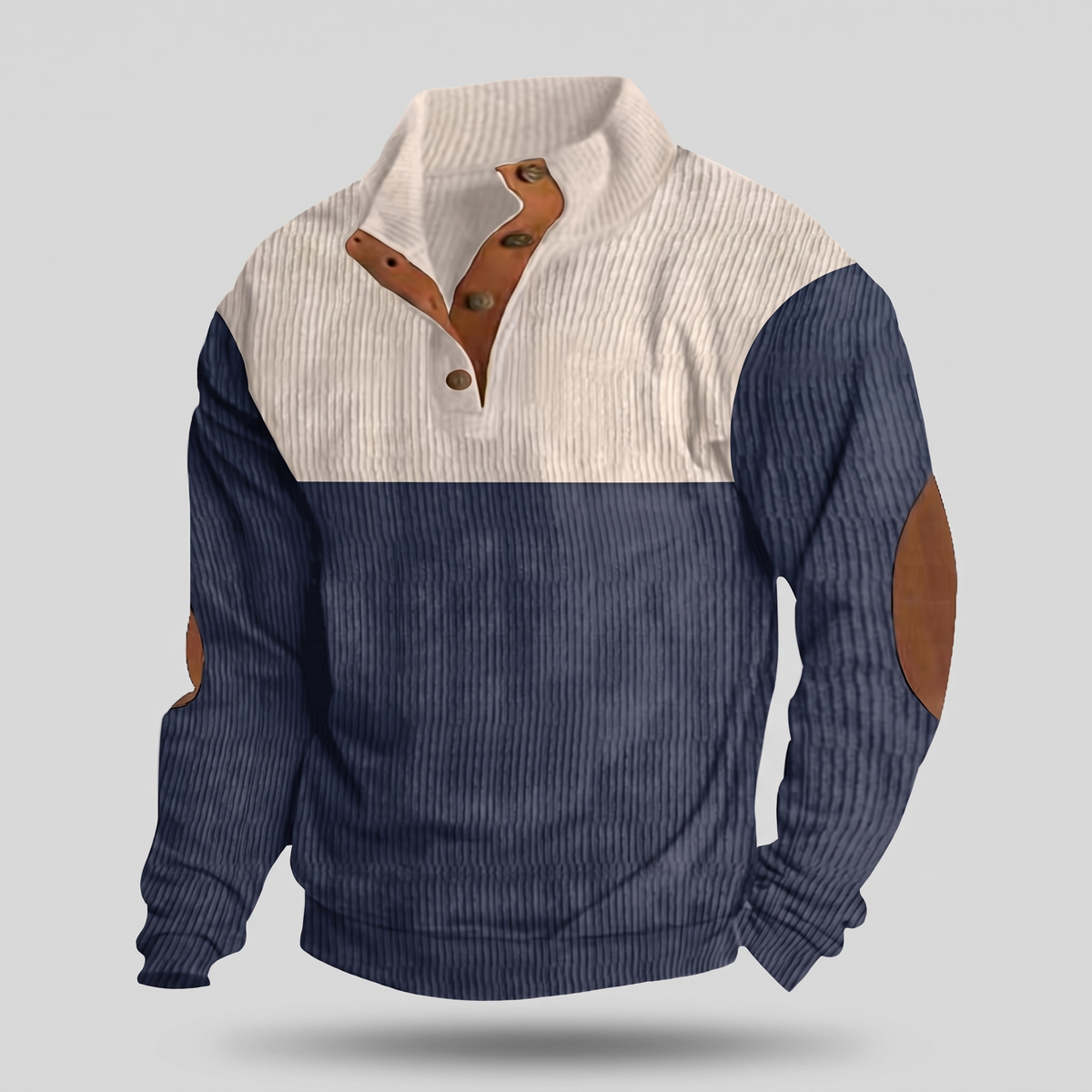 Men’s Colour Block Ribbed Pullover with Elbow Patches