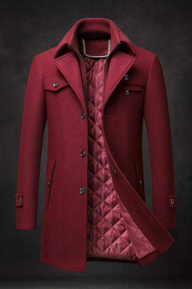 Men's Layered Collar Overcoat with Quilted Lining