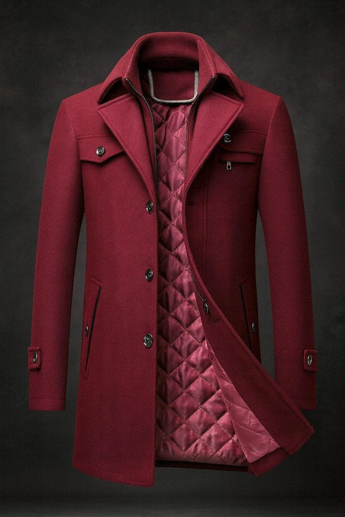 Men's Layered Collar Overcoat with Quilted Lining