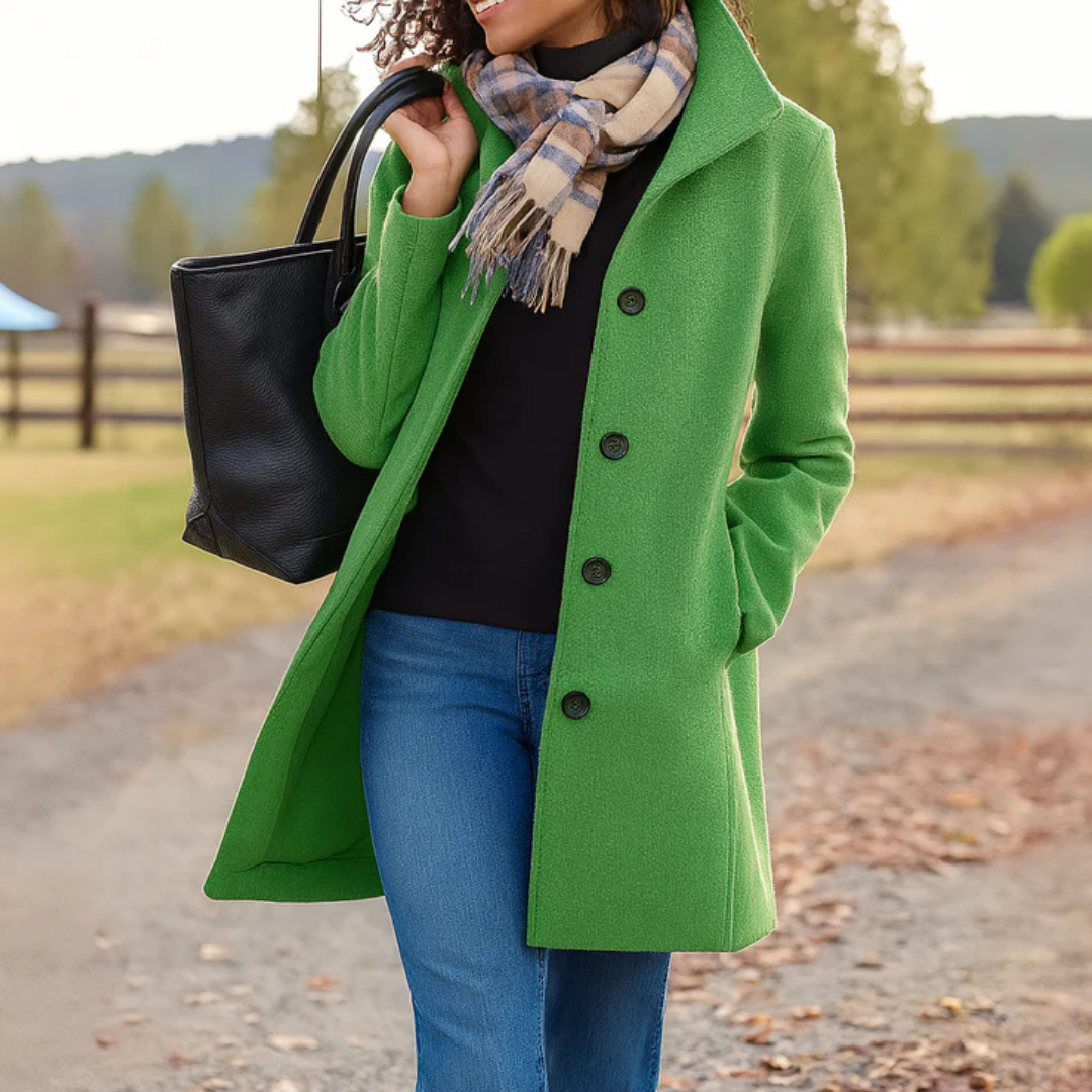 Women's Button-Front Wool-Look Coat with Notch Collar