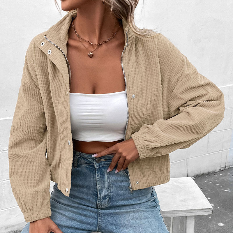Women’s Waffle Knit Snap Button Jacket
