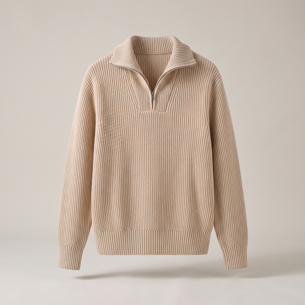 Men's Ribbed Knit Half-Zip Sweater with Collar