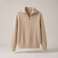 Men's Ribbed Knit Half-Zip Sweater with Collar