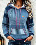 Women's Printed Drawstring Hoodie with Kangaroo Pocket