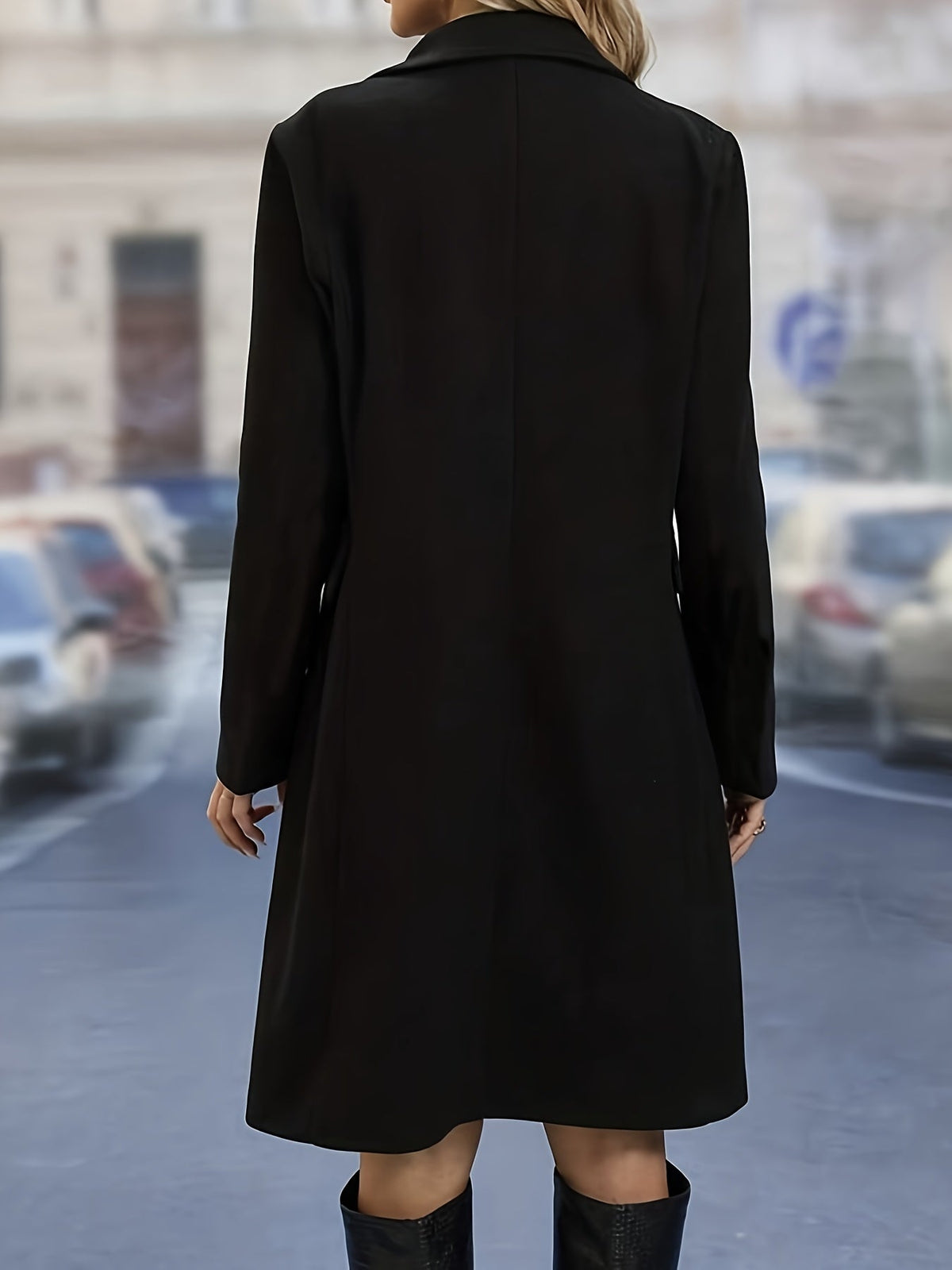 Women’s Textured Six-Button Double-Breasted Knee-Length Coat