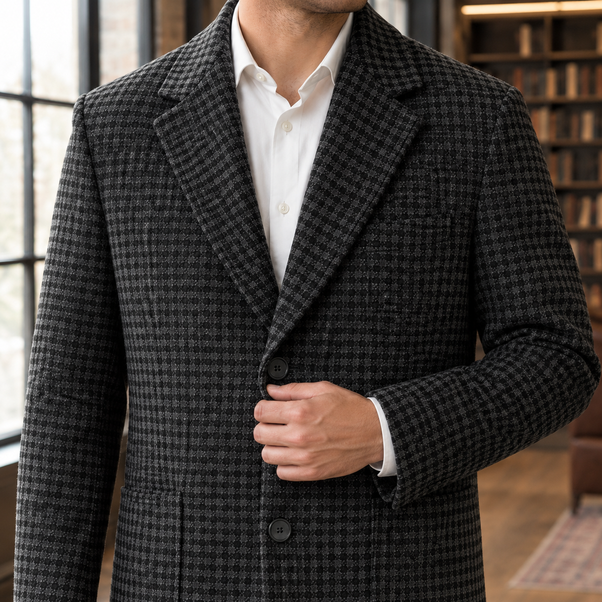 Men’s Check Pattern Overcoat