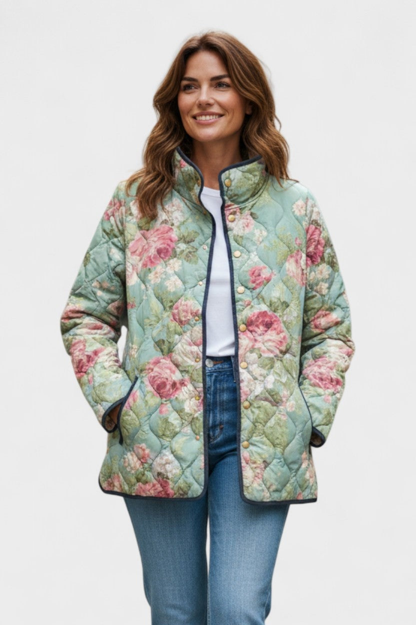 Women's Patchwork Floral Quilted Snap-Front Jacket
