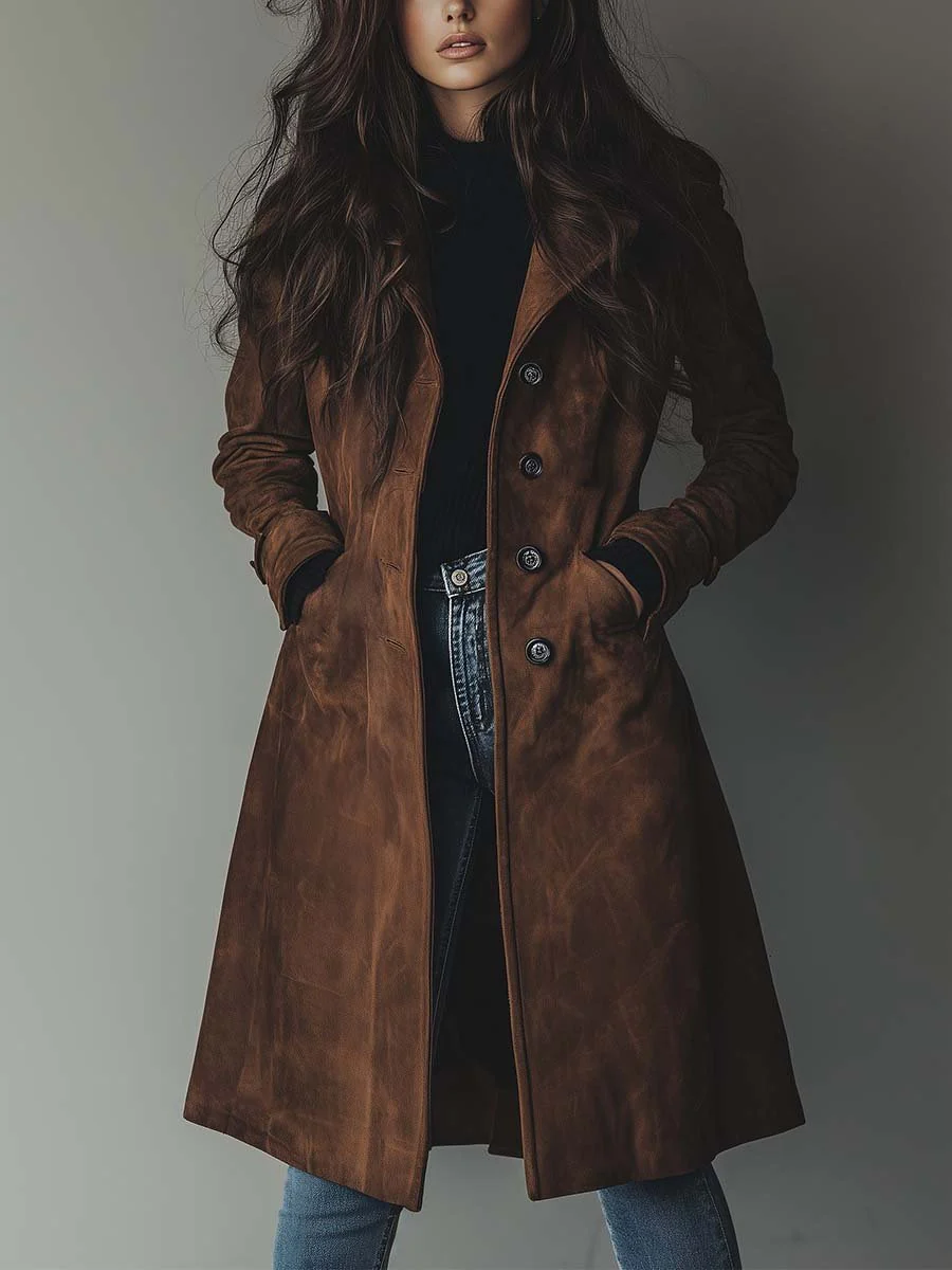 Women’s Vintage Faux Suede Longline Coat