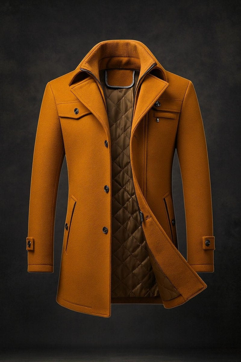 Men's Layered Collar Overcoat with Quilted Lining
