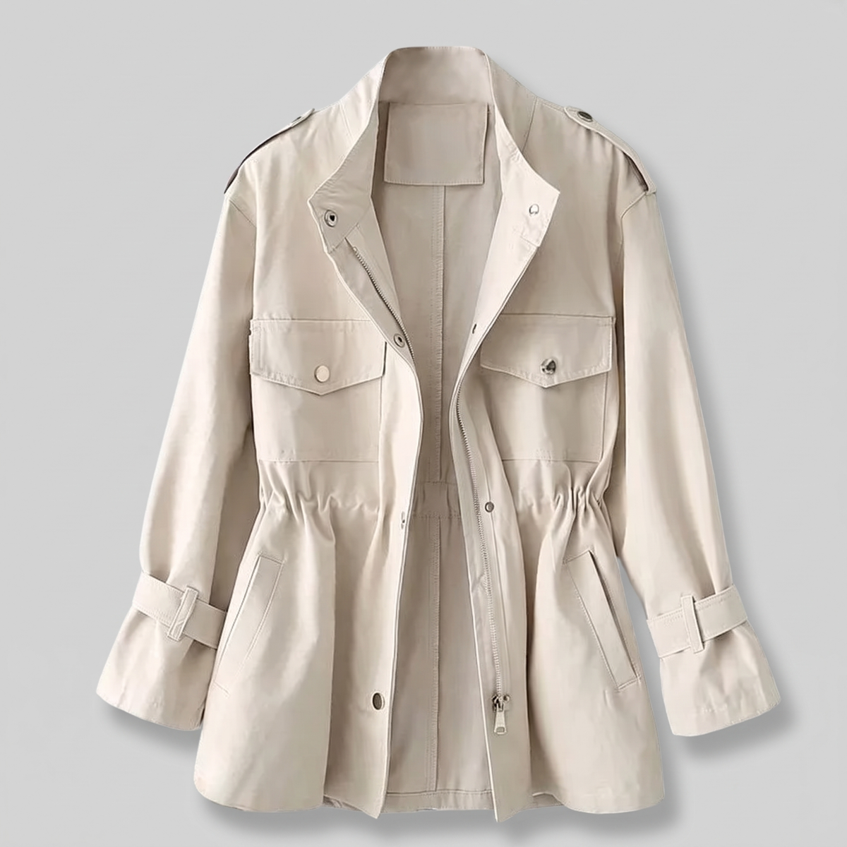 Women’s Military-Inspired Safari Jacket with Drawstring Waist