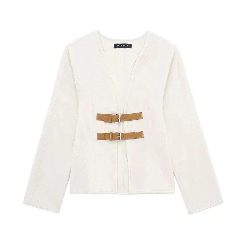 Women's Textured Jacket with Contrast Buckle Straps