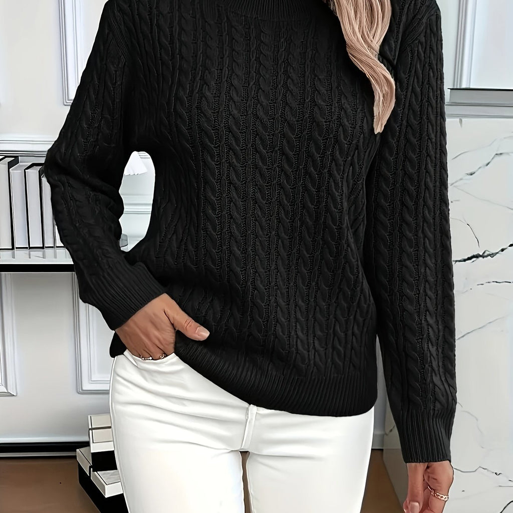Women’s Classic Cable Knit Mock Neck Sweater