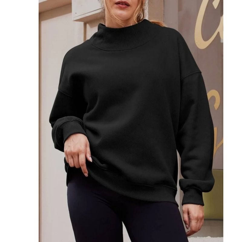 Women’s Oversized Mock Neck Fleece Sweatshirt