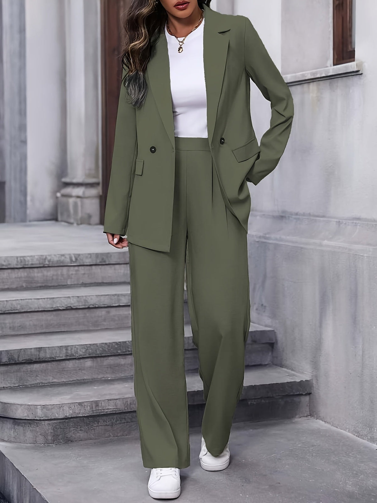 Women's Tailored Blazer and Wide-Leg Trouser Set
