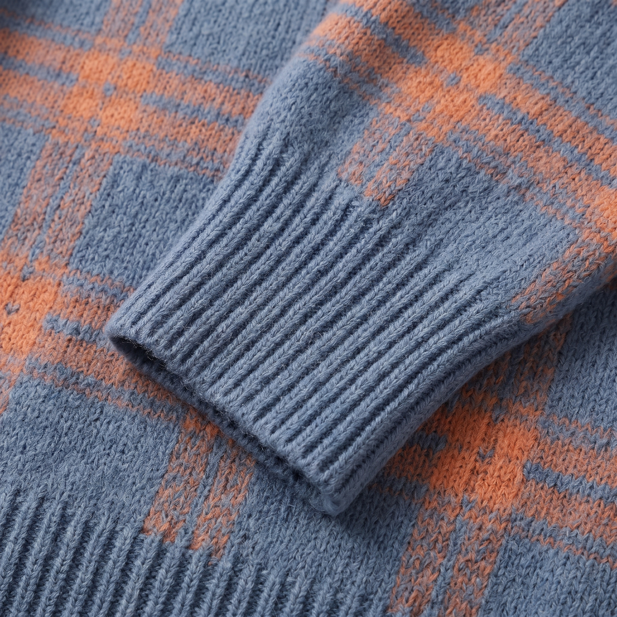 Women’s Brushed Check Knit Shirt Cardigan with Ribbed Collar