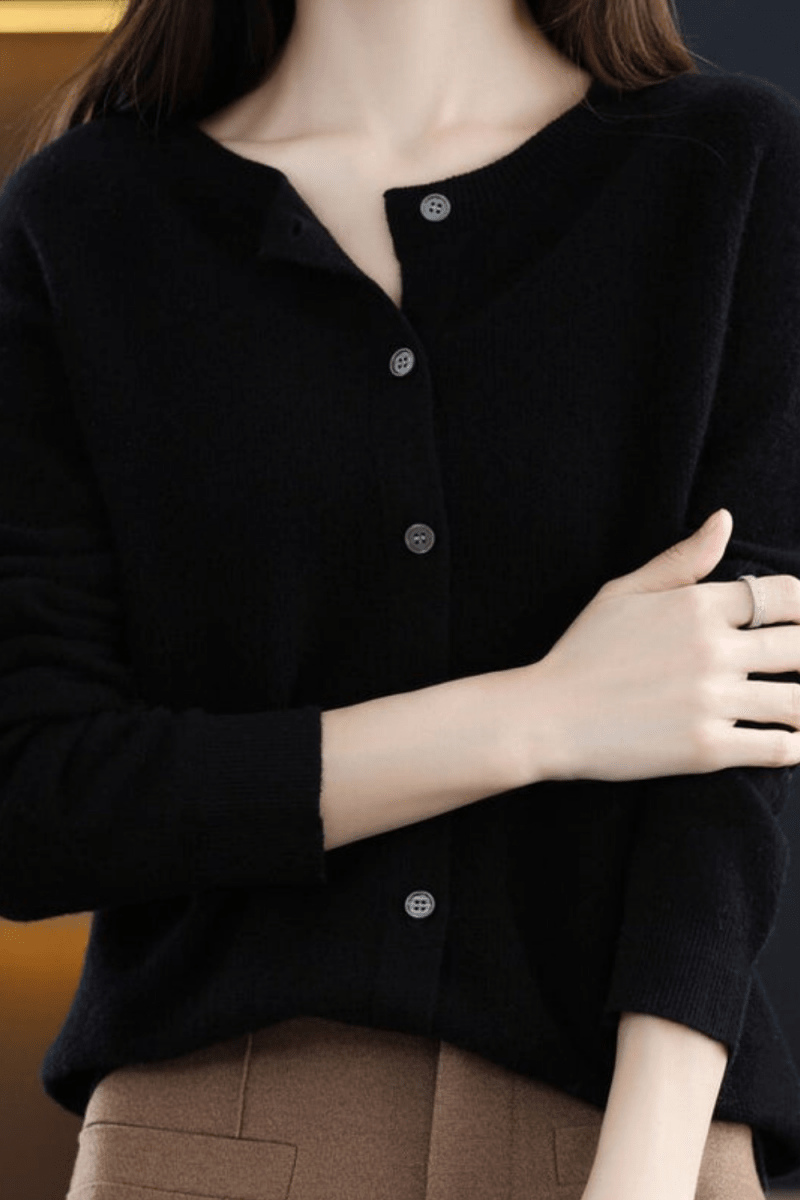 Women's Classic Button-Front Knit Cardigan with Round Neck