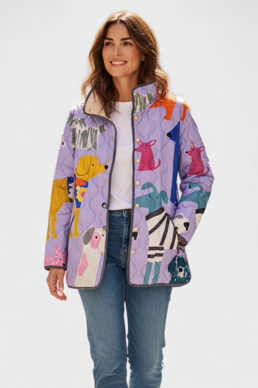 Women's Patchwork Floral Quilted Snap-Front Jacket