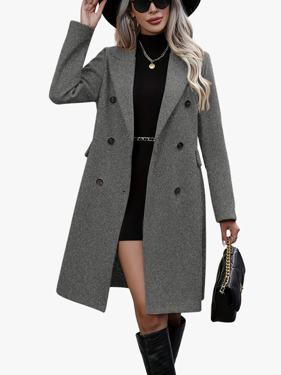 Women’s Textured Six-Button Double-Breasted Knee-Length Coat
