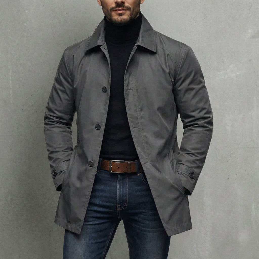 Men's Single-Breasted Longline Trench Coat