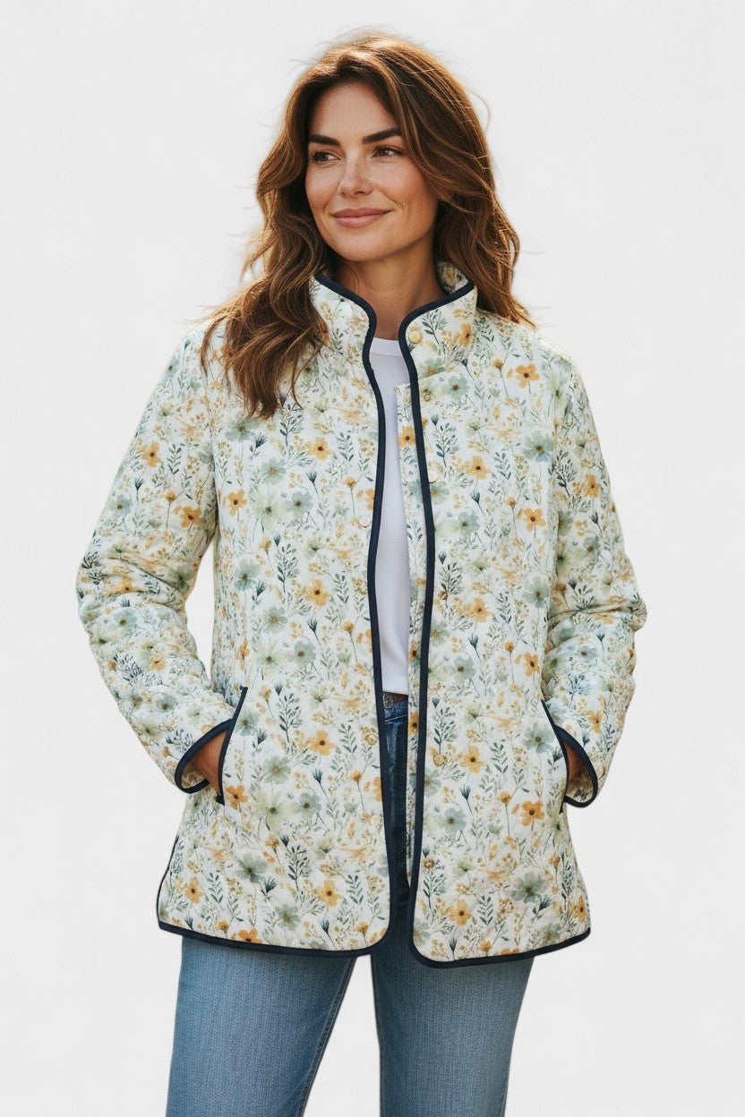 Women's Patchwork Floral Quilted Snap-Front Jacket