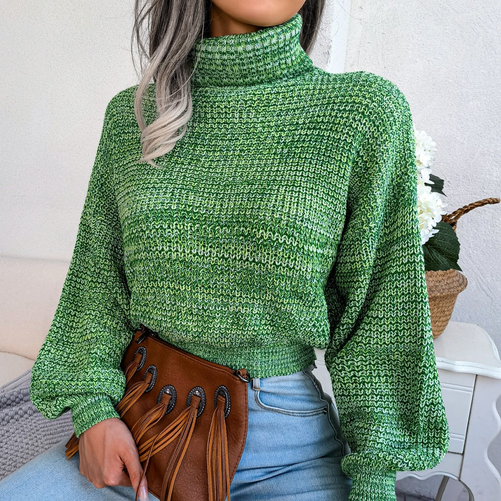Women’s Cropped Marled Knit Turtleneck Sweater