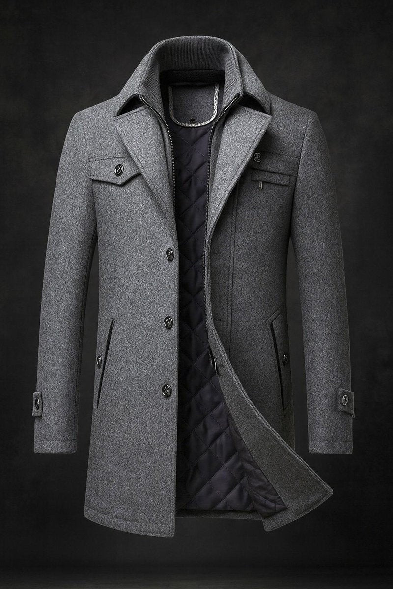 Men's Layered Collar Overcoat with Quilted Lining