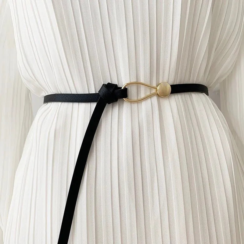 Women’s Skinny Knot Belt with Gold-Tone Hook Buckle
