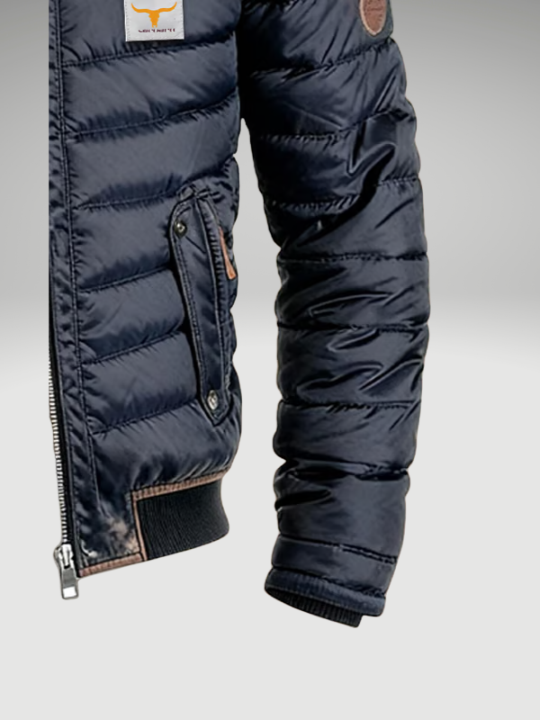 Men's Quilted Puffer Bomber Jacket with Ribbed Trim