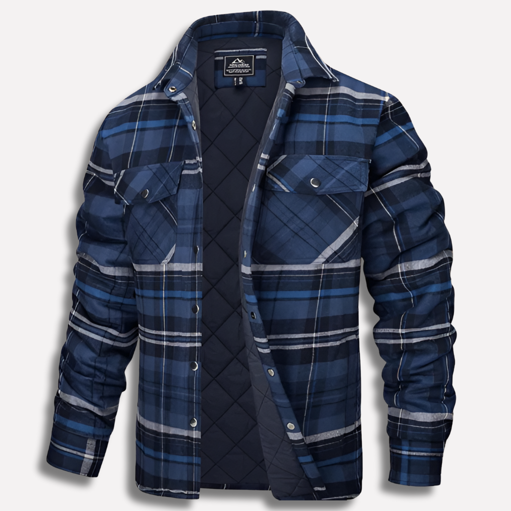 Men's Quilted Lined Plaid Flannel Shirt Jacket