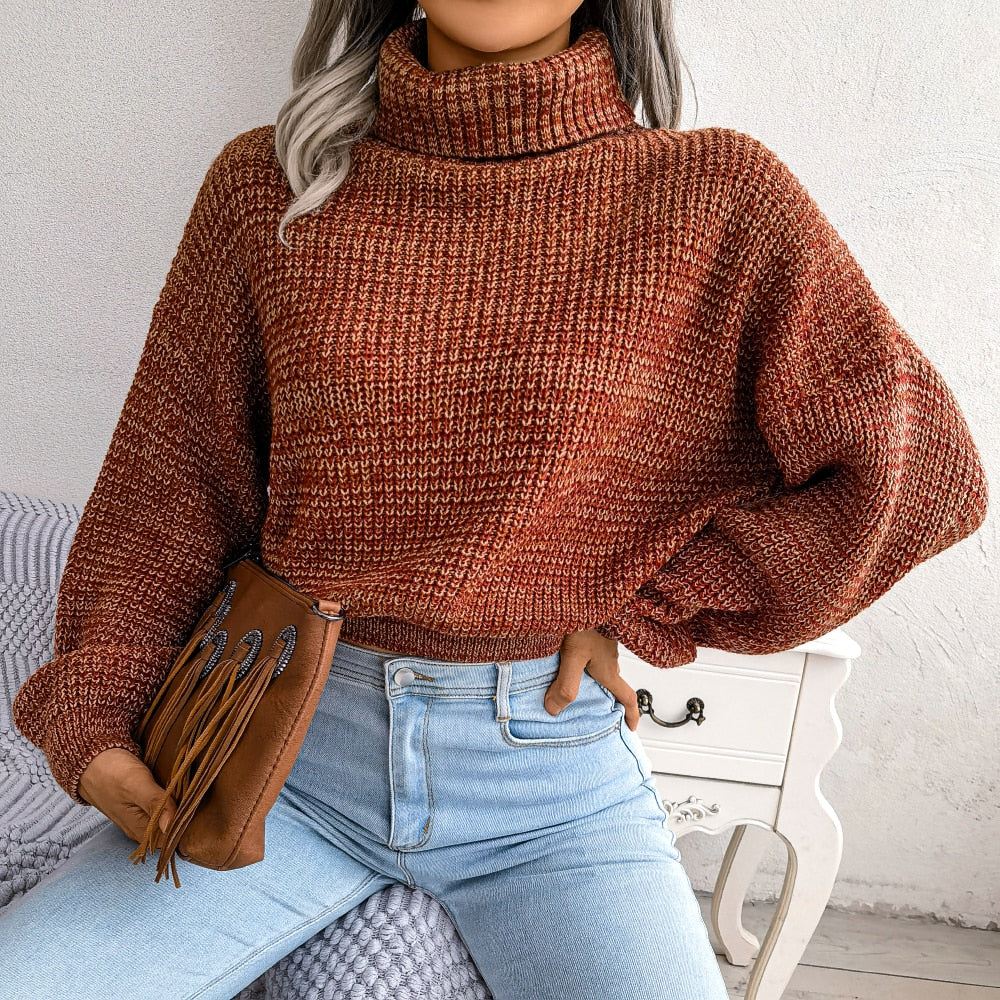 Women’s Cropped Marled Knit Turtleneck Sweater