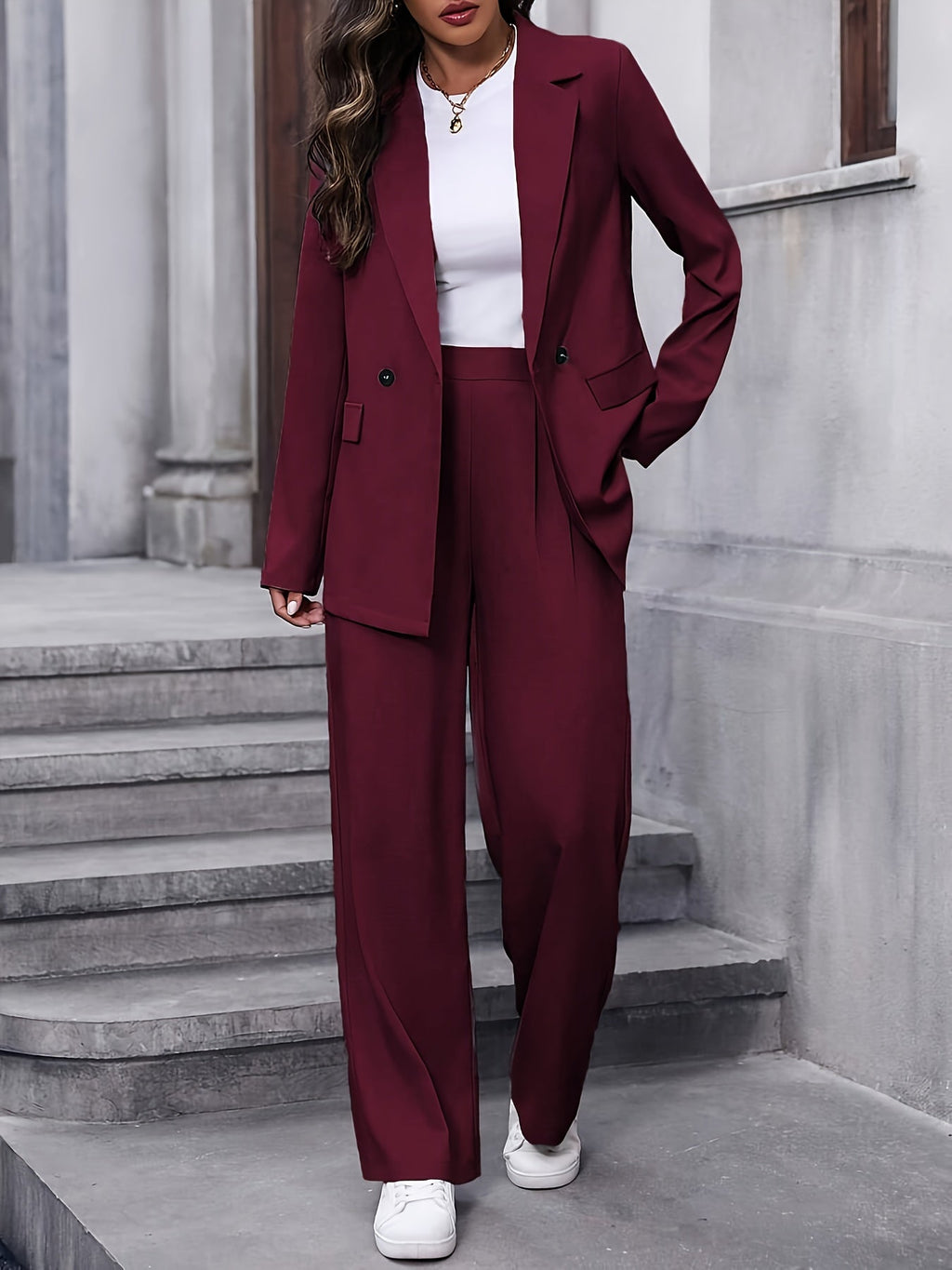Women's Tailored Blazer and Wide-Leg Trouser Set