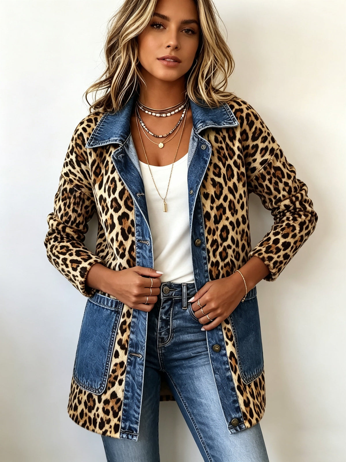Women’s Jacket with Denim Trim and Pockets