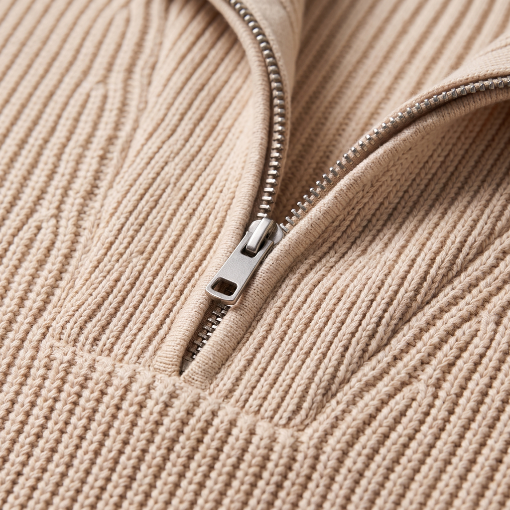 Men's Ribbed Knit Half-Zip Sweater with Collar