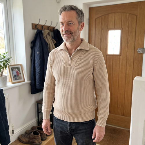 Men's Ribbed Knit Half-Zip Sweater with Collar