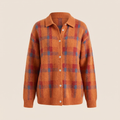 Women’s Brushed Check Knit Shirt Cardigan with Ribbed Collar