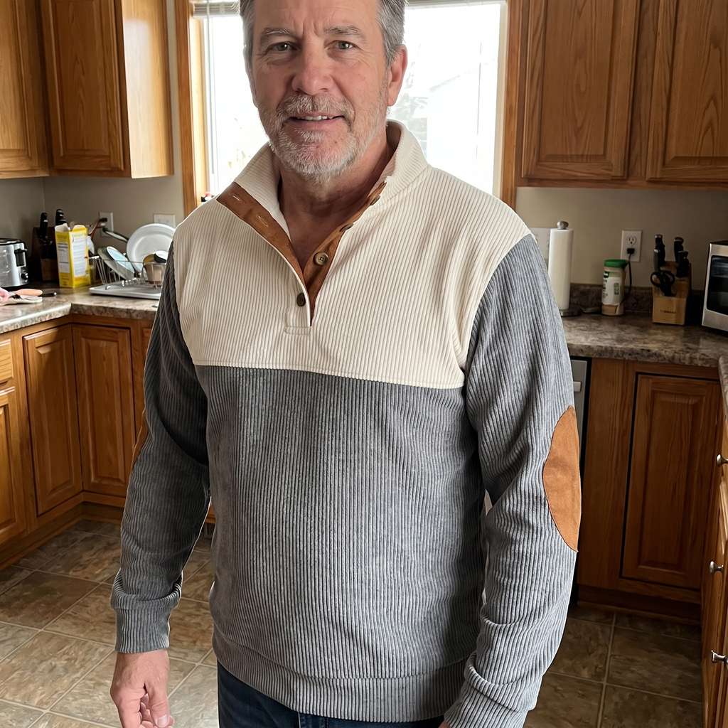 Men’s Colour Block Ribbed Pullover with Elbow Patches
