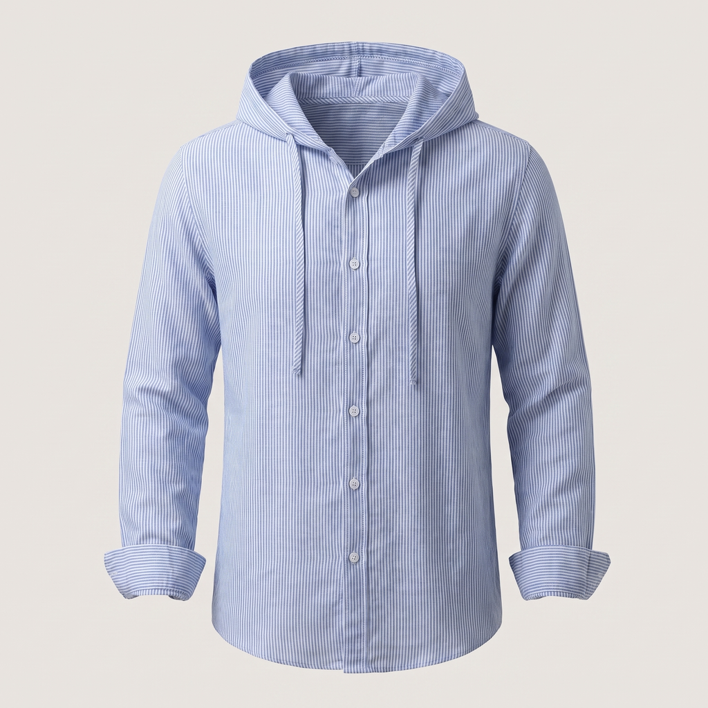 Men’s Pinstripe Hooded Shirt with Button Front